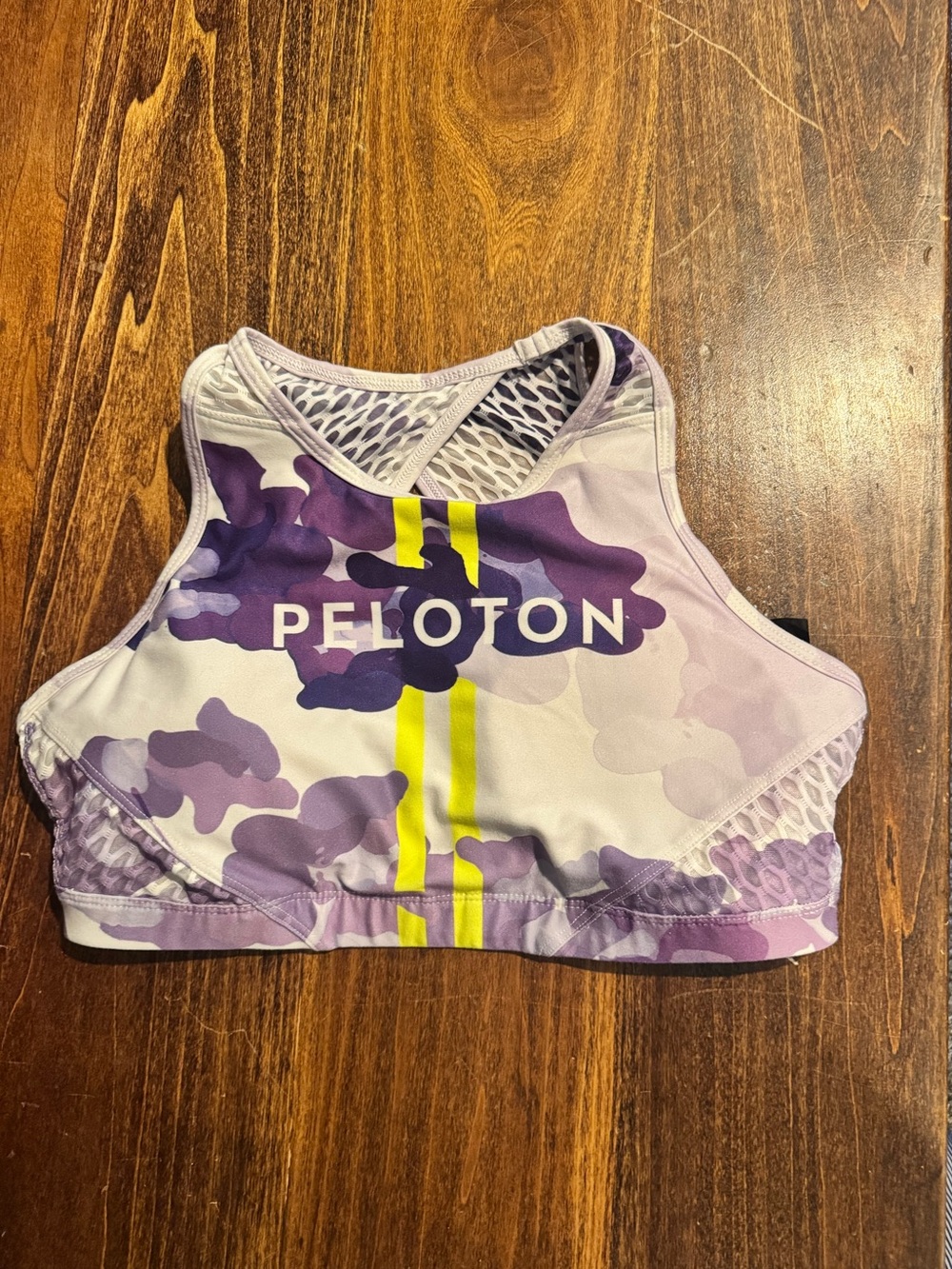Peloton Lavender Camo Swim Top with Neon Yellow Stripe